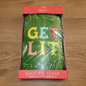 BKLYN Steel Co. 64 oz XXL Flask "Get Lit" Christmas Gift Stainless Steel New
